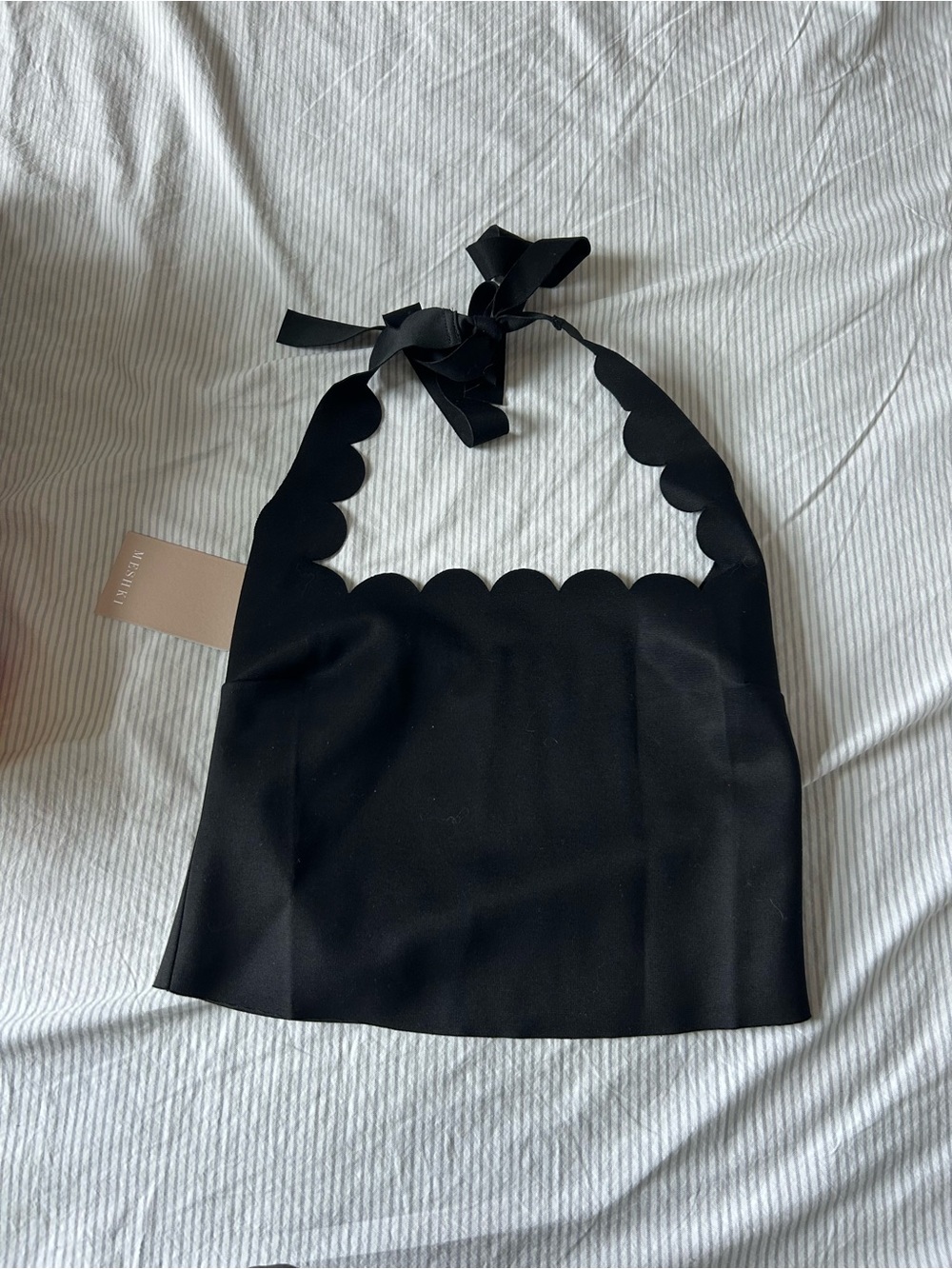 Meshki Black Scalloped Halter Tank Top